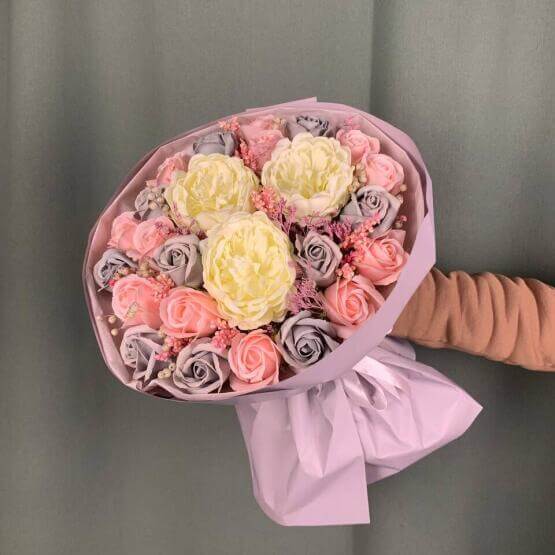 Букет из мыльных цветов «Пудровая дымка»