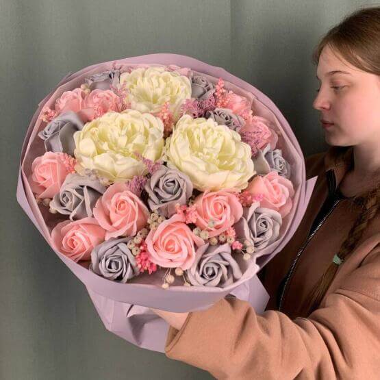Букет из мыльных цветов «Пудровая дымка»