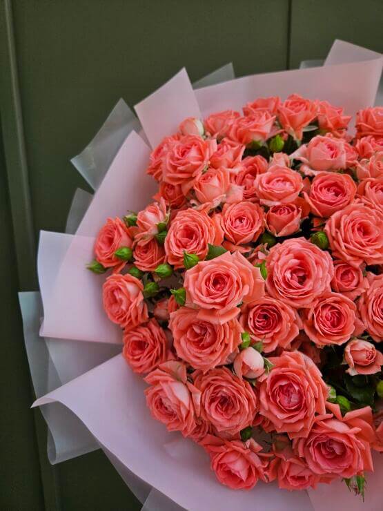 13 кустовых коралловых роз