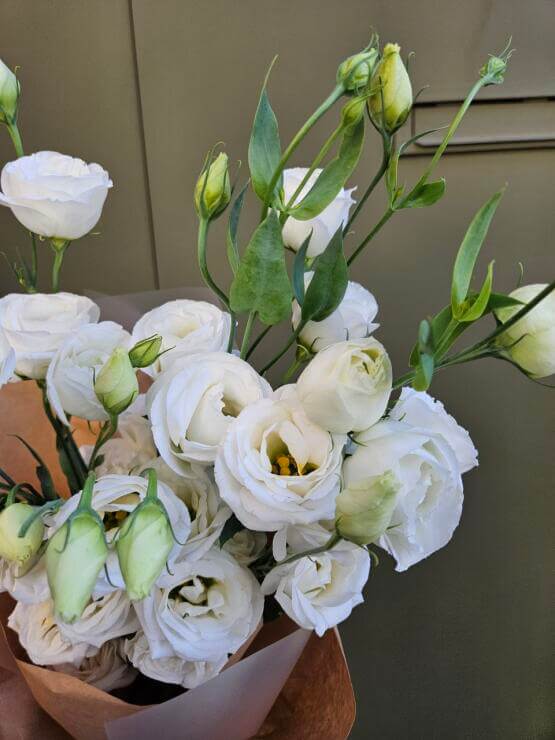 Белая эустома в крафте