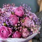 «Лавандовый раф» Микс пионовидных роз с гипсофилой