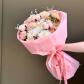 "Розовый хлопок" розовый букет из хризантемы кустовой,астры и льна