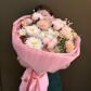 "Розовый хлопок" розовый букет из хризантемы кустовой,астры и льна